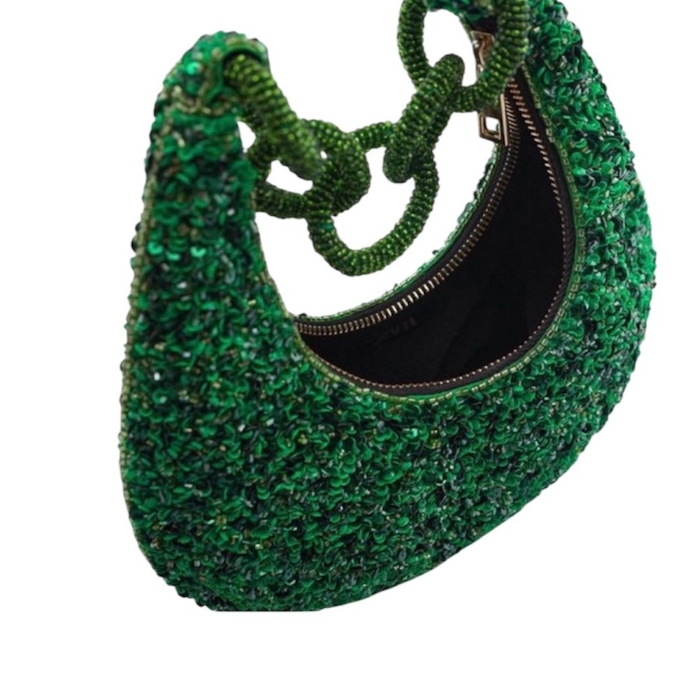 ZARA Emerald Green Beaded Mini Shoulder Resort Bag 💚✨ - Picture 2 of 6
